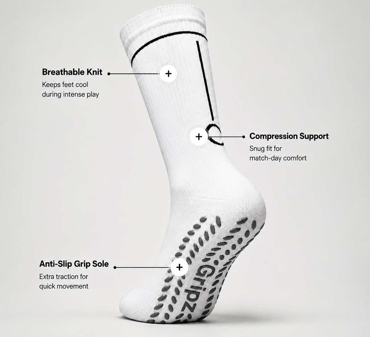 Gripz athletic socks for enhanced balance and control